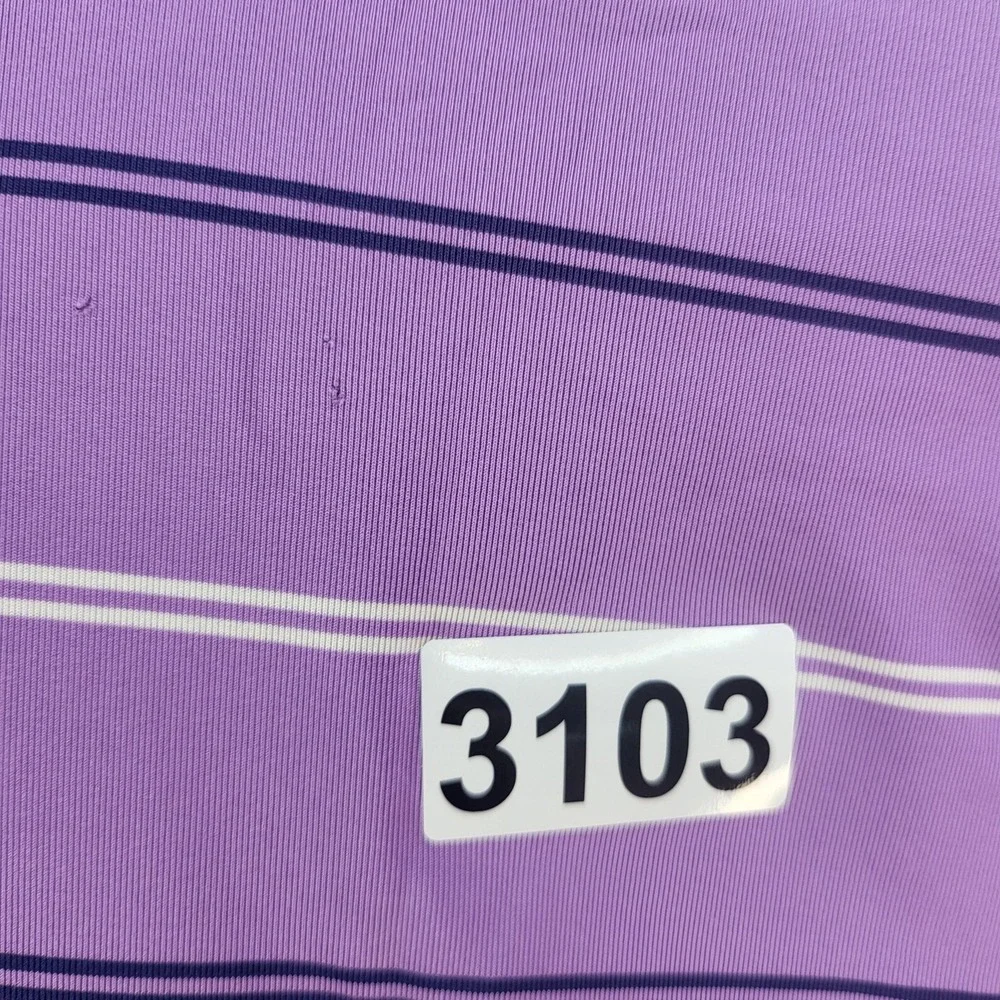 Ralph Lauren RLX‎ Polo Shirt Mens Large Purple Striped Golf Performance Stretch